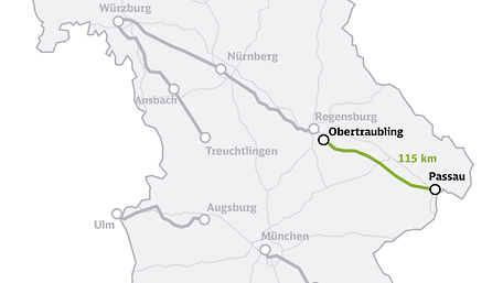 Übersichtskarte der Korridorsanierung Obertraubling - Passau